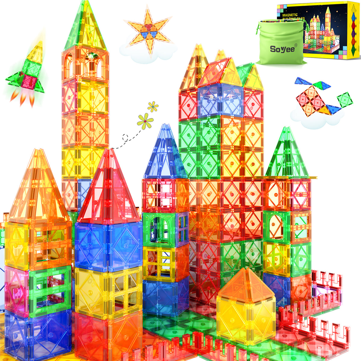 Magnetic Tiles Clear Blue & Purple with Wintry Prints Toys for Ages 3- –  Soyeeglobal