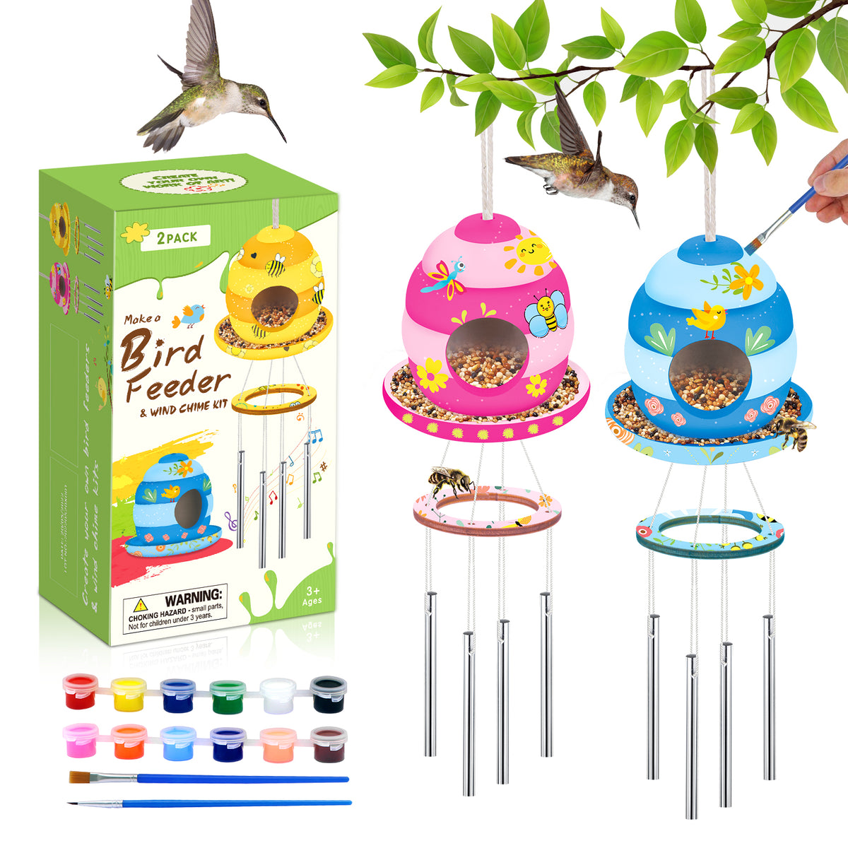 2-Pack Arts and Crafts for Kids, Make Your Own Bird Feeder & Wind