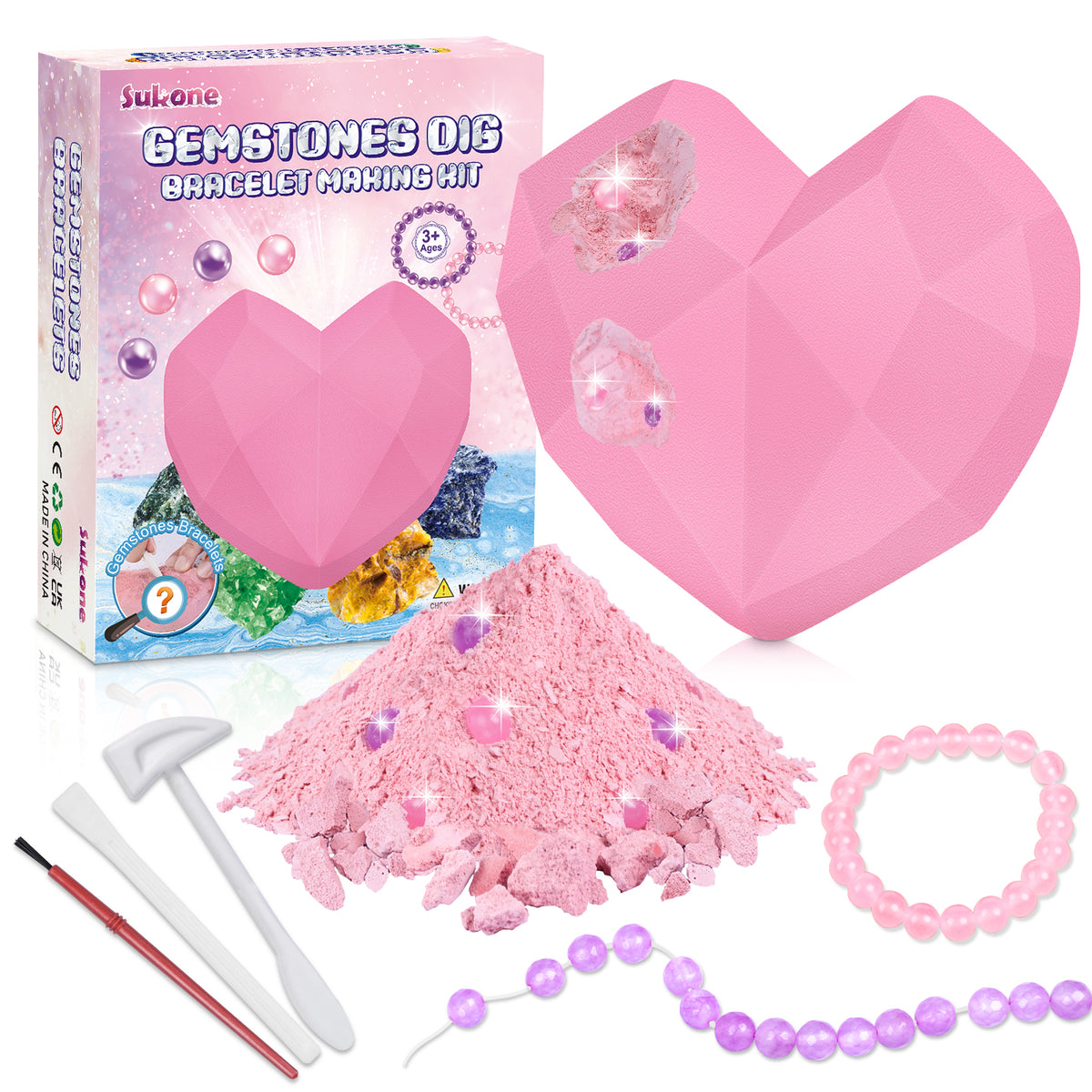 VONTER Kids Gemstone Dig Kit, Dig Up Gems to Make Bracelet, STEM Science  Educational Toys, Great Science Gift for Kids, Pink Gems,Classy Natural  Mineral Gemstone Bracelet DIY Girl Toy 