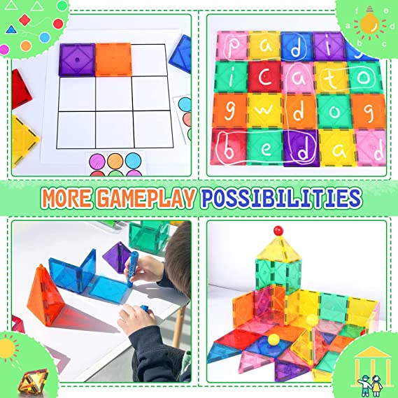 Magnetic Tiles-3D Clear Magnetic Building Blocks, Magnetic Tiles for Kids  Ages 4-8, Educational Magnetic Tiles Construction STEM Toys Magnets Building  Sets Gifts for Kids Boys and Girls 100P