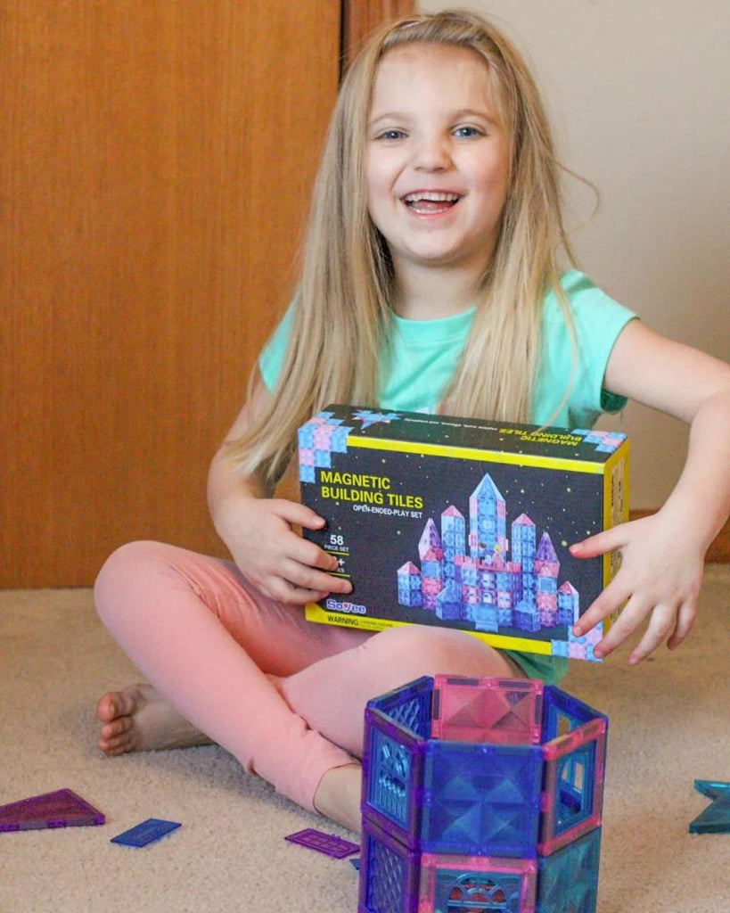 Diamond Magnetic Tiles 102pcs with Dolls,Frozen Princess Castle Building Toys