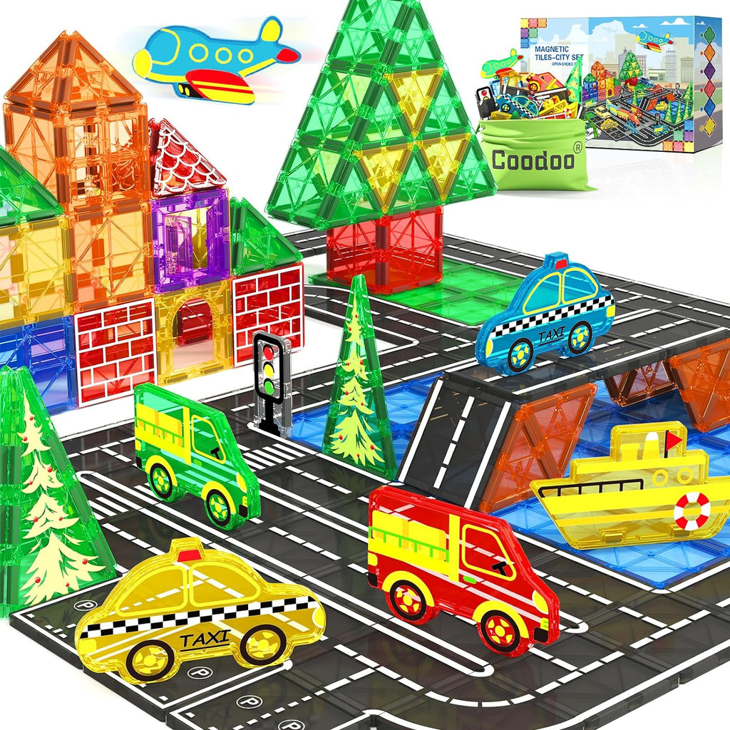 40 Pieces Magnetic Tiles City Road Set Kids Toys Sensory Games