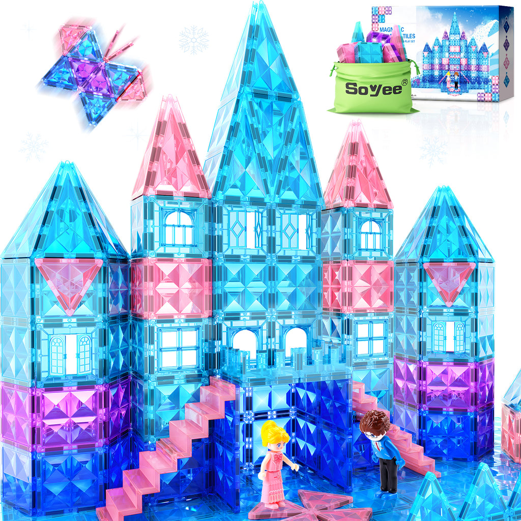 Magworld® Diamond Magnetic Tiles 102pcs, Magnetic Building Blocks Princess Toys, Pretend Play Toys for 3+ Year Old Girls & Boys, Girls Toys Age 3-5 6-8
