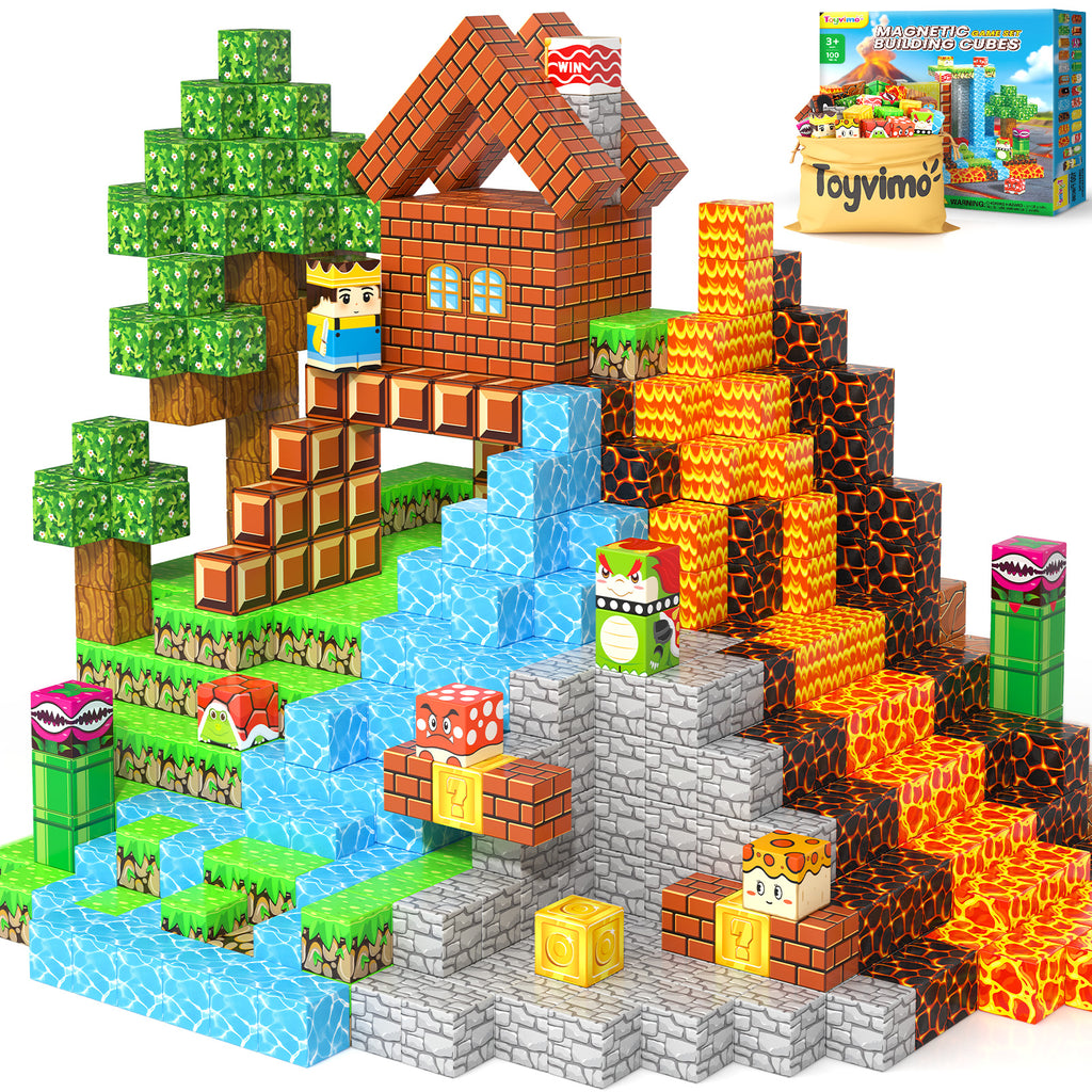 100PCS Magnetic Blocks Magnetic Building Blocks Sensory Toys for Kids Ages 3-5 6-8 8-12 Kids Game Toys for 3+ Year Old Boys & Girls, 3 4 5 6 7 8 9 10 Year Old Boy Birthday Gift