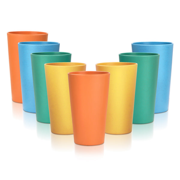 Wotolit Wheat Straw Cups Plastic Cups Unbreakable Drinking Cup Reusable Dishwasher Safe Water Glasses Colorful (20OZ 8PCS)