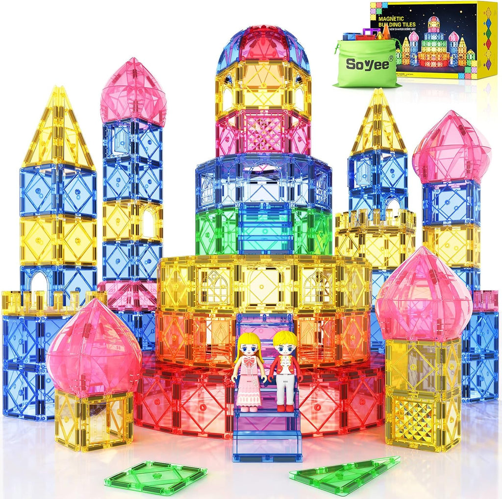 62PCS Magnetic Tiles Dome Set Building Toys for 3 Year Old Boys and Girls Challenge Creations with New Shapes Learning Toys Activities Holiday Birthday Gift for 3 4 5 6 Year Old Toddlers Kids