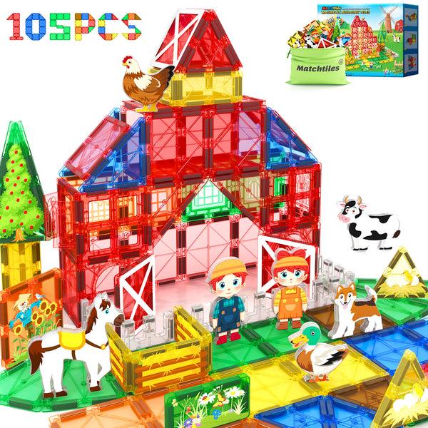 Magnetic Tiles with Farm Animals, Magnetic Blocks Building Toys for 3+ Year Old Toddler, Construction STEM Magnet Toys Gift for Kids, Boys and Girls 3 4 5 6 7 8+ Year Old