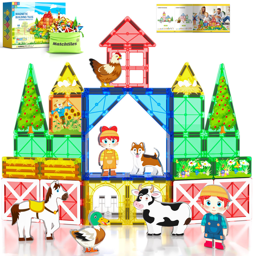 Magnetic Tiles Toys with Farm Animals for 3+ Year Old Toddler, Magnetic Blocks Building Toys for Kids Ages 3-5 5-7 Girls Boys, Classroom Must Haves