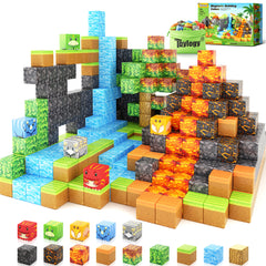 Dinosaur Toys Magnetic Blocks-Build Mine Magnet World® Volcano Edition Kids Toys for 3+ Year Old Boys and Girls Building Blocks Toddler Toys Games Through Jurassic Learning Sensory Toys Gifts