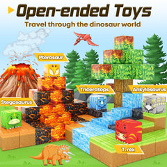 Dinosaur Toys Magnetic Blocks-Build Mine Magnet World® Volcano Edition Kids Toys for 3+ Year Old Boys and Girls Building Blocks Toddler Toys Games Through Jurassic Learning Sensory Toys Gifts