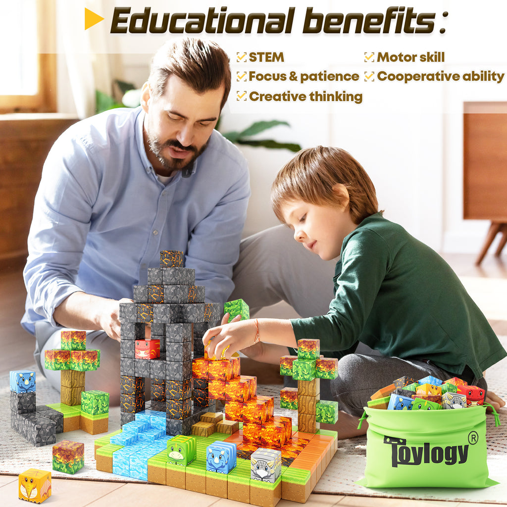 Dinosaur Toys Magnetic Blocks-Build Mine Magnet World® Volcano Edition Kids Toys for 3+ Year Old Boys and Girls Building Blocks Toddler Toys Games Through Jurassic Learning Sensory Toys Gifts