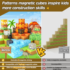 Dinosaur Toys Magnetic Blocks-Build Mine Magnet World® Volcano Edition Kids Toys for 3+ Year Old Boys and Girls Building Blocks Toddler Toys Games Through Jurassic Learning Sensory Toys Gifts