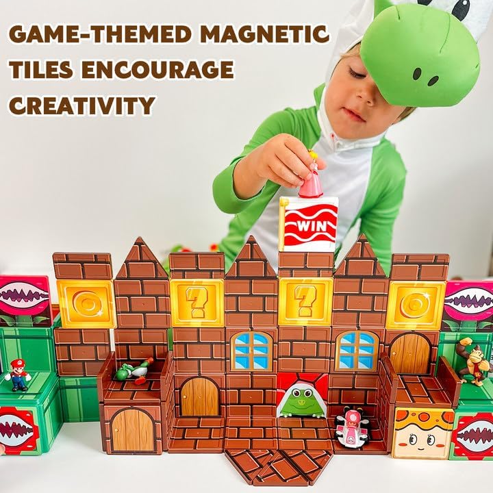 Magnetic Tiles Kids Games Toys Castle Adventure Magnetic Building Blocks Doll House Toys Construction Magnet Pretend Play Set for Boys & Girls 3-12 Year Old Christmas Birthday Gifts for Boys