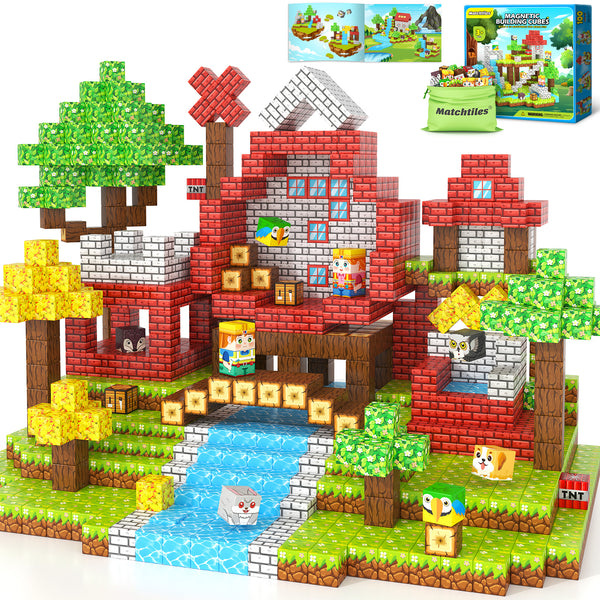 Magnetic Blocks with Forest Animals Toys, Build Mine Magnet World Set, Magnetic Tiles Building for Boys & Girls Age 4-8 5-7, STEM Montessori Sensory Toys for Toddlers Kids Gifts for 3+ Years Old