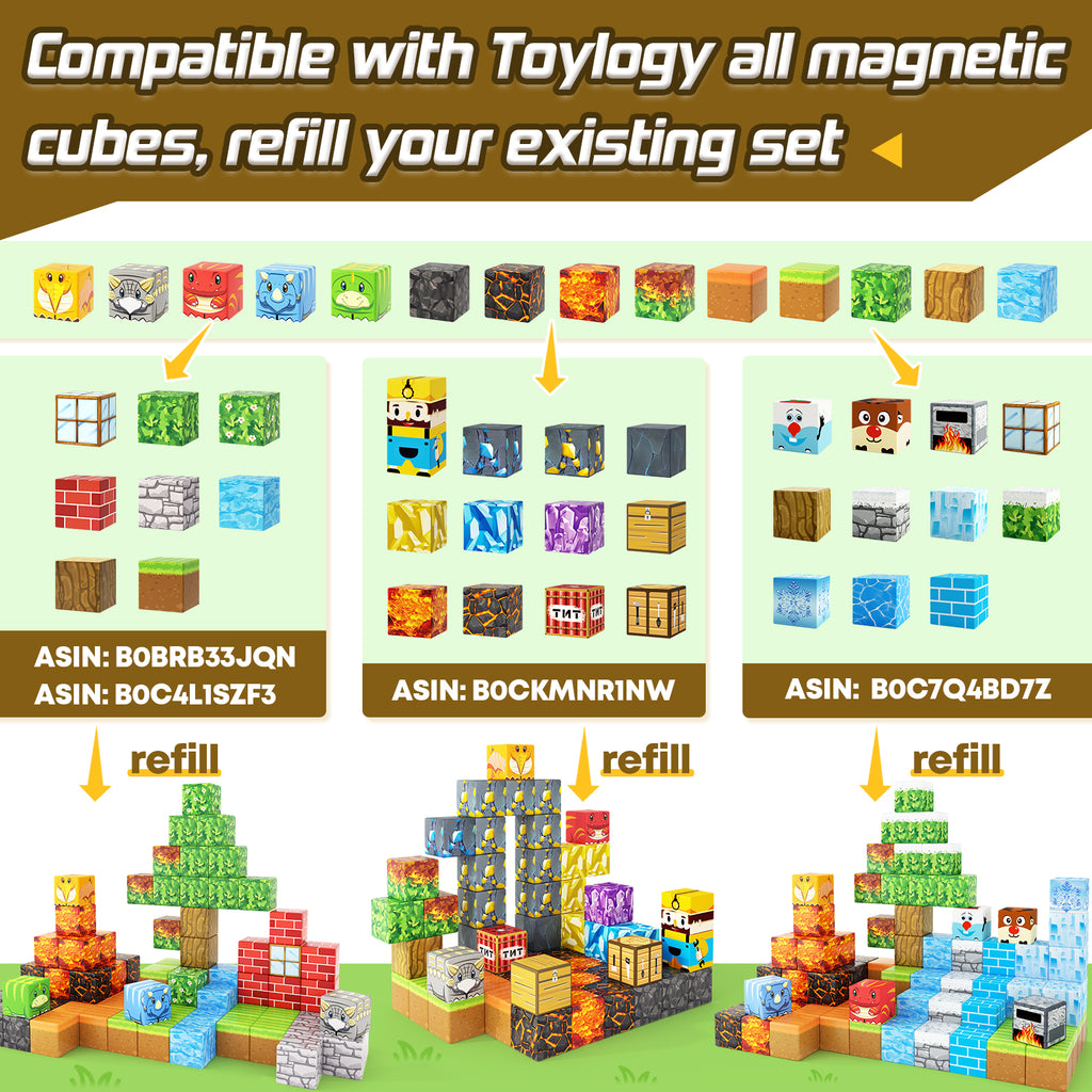 Dinosaur Toys Magnetic Blocks-Build Mine Magnet World® Volcano Edition Kids Toys for 3+ Year Old Boys and Girls Building Blocks Toddler Toys Games Through Jurassic Learning Sensory Toys Gifts