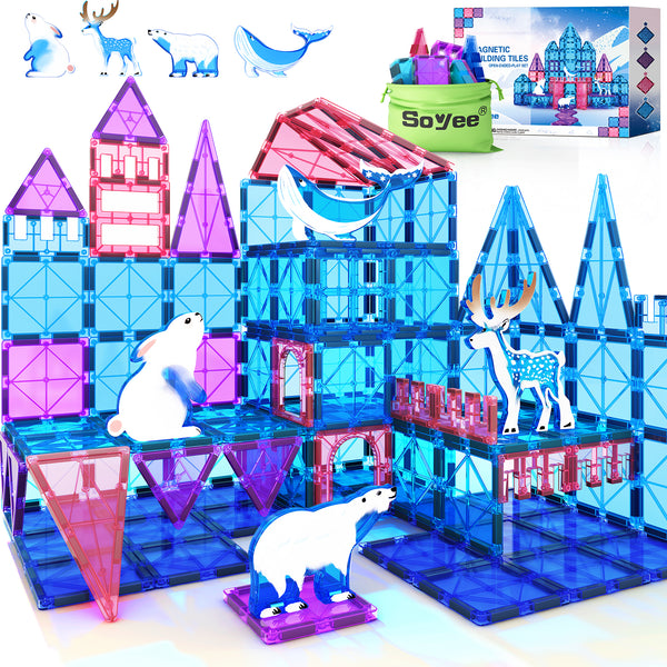 Frozen Toys Arctic Animal Magnetic Tiles, Pretend Play Kids Games Magnetic Toys, Building Blocks Kids Toys for Toddlers Classroom Supplies for STEM Learning and Fun