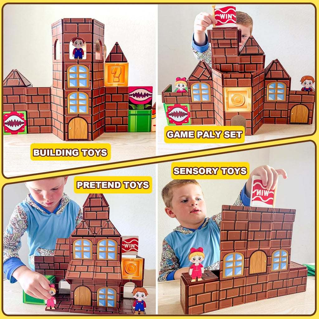 Magnetic Tiles Kids Games Toys Castle Adventure Magnetic Building Blocks Doll House Toys Construction Magnet Pretend Play Set for Boys & Girls 3-12 Year Old Christmas Birthday Gifts for Boys