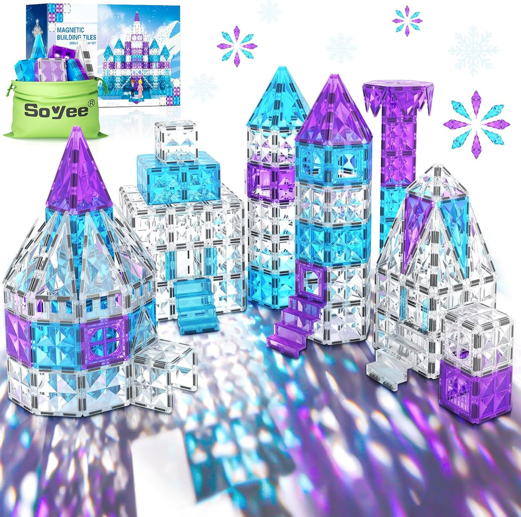 Magnetic Tiles 102pcs Frozen Set Princess Castle Building Toys for 3-10 Year Old Girls & Boys 3 4 5 6 7 8 9 10 Year Old Girl Birthday Gifts