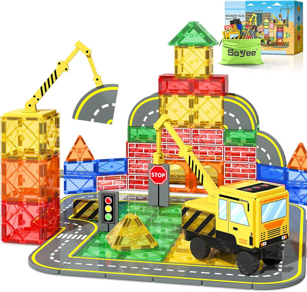 Magnetic Tiles Magnetic Building Blocks Crane Truck STEM Building Toys for Kids 3 4 5 6 7 8 Year Old Boys Girls Birthday Xmas Gifts