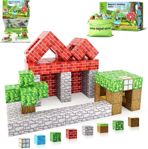 Mine Magnet World® Magnetic Blocks-Build Edition, Magnetic Toys for Boys & Girls Age 3-4 4-5 6-8