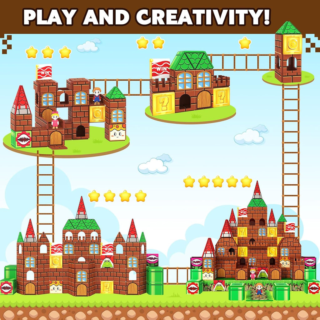 Magnetic Tiles Kids Games Toys Castle Adventure Magnetic Building Blocks Doll House Toys Construction Magnet Pretend Play Set for Boys & Girls 3-12 Year Old Christmas Birthday Gifts for Boys