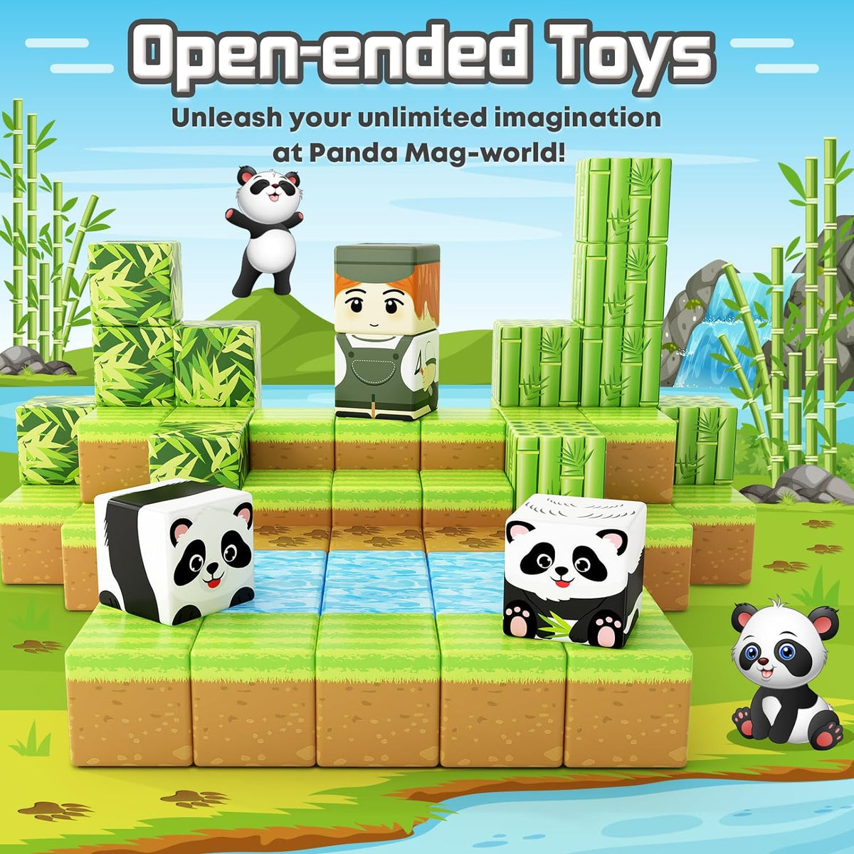 Magnetic Blocks-Build Mine Magnet World® Panda Edition, Magnetic Tiles ...
