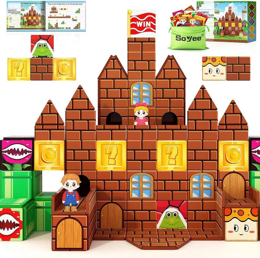 Magworld® Magnetic Tiles Toddler Kids Toys Doll House Castle Building Toys Pretend Play Magnetic Blocks for Kids 3+ Toddler Kids Preschool Learning Toys for Boys Girls