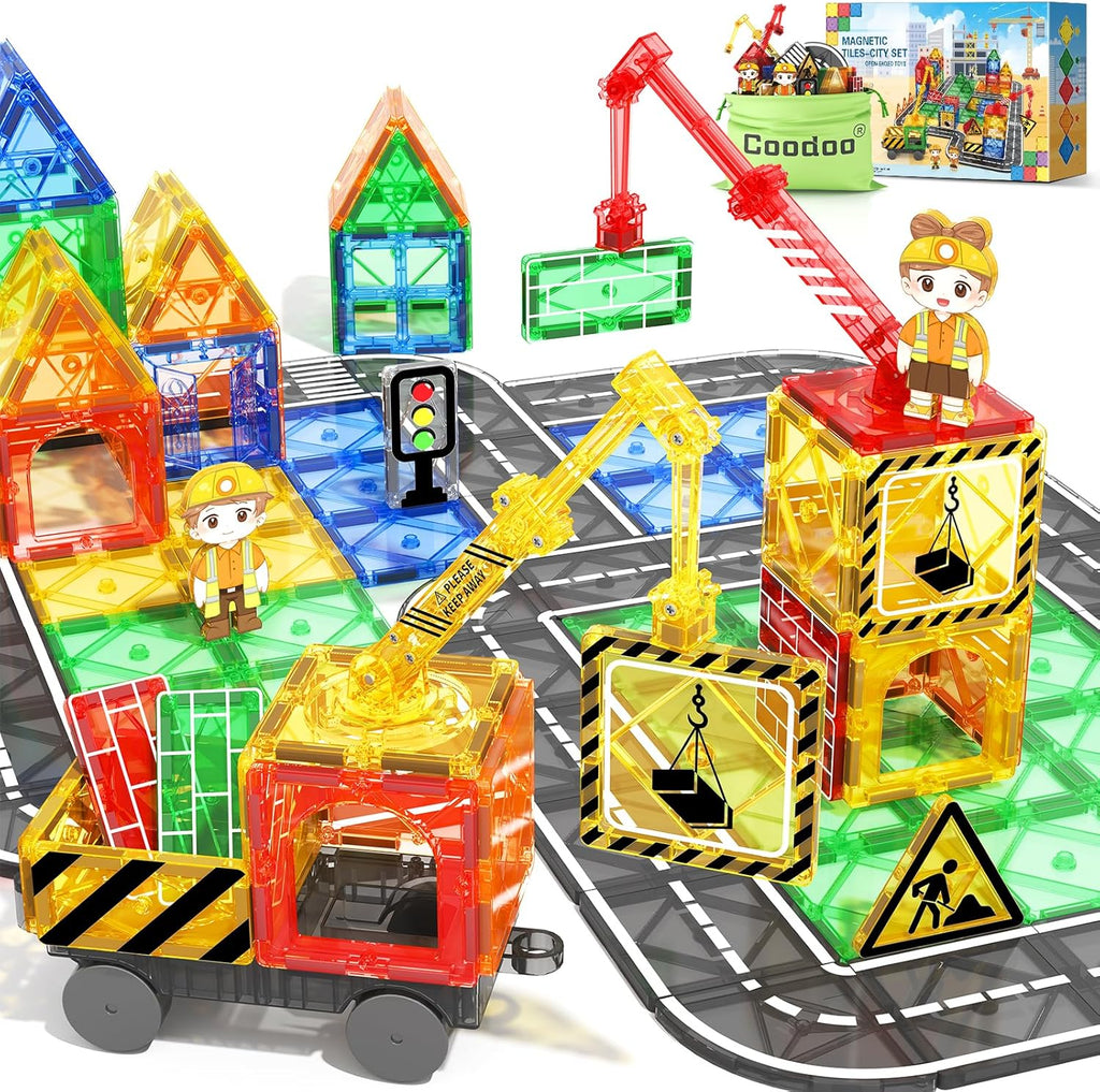 Magworld Kids Games Magnetic Tiles with 2 Cranes Construction Toys Se Soyeeglobal