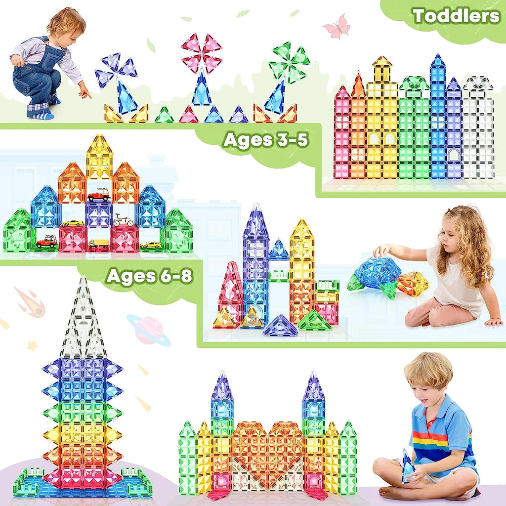 Kids Toys Magnetic Tiles Toys for 3 Year Old Boys Girls STEM Learning Toy Magnetic Building Blocks Toys for Boys & Girls Ages 3-5 4-8 Birthday Kids Gifts