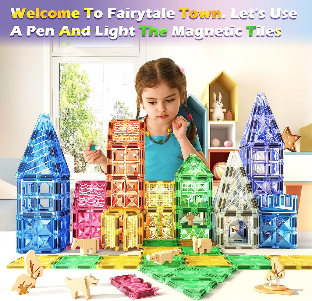 Kids Toys Magnetic Tiles Toys for 3 Year Old Boys Girls STEM Learning Toy Magnetic Building Blocks Toys for Boys & Girls Ages 3-5 4-8 Birthday Kids Gifts