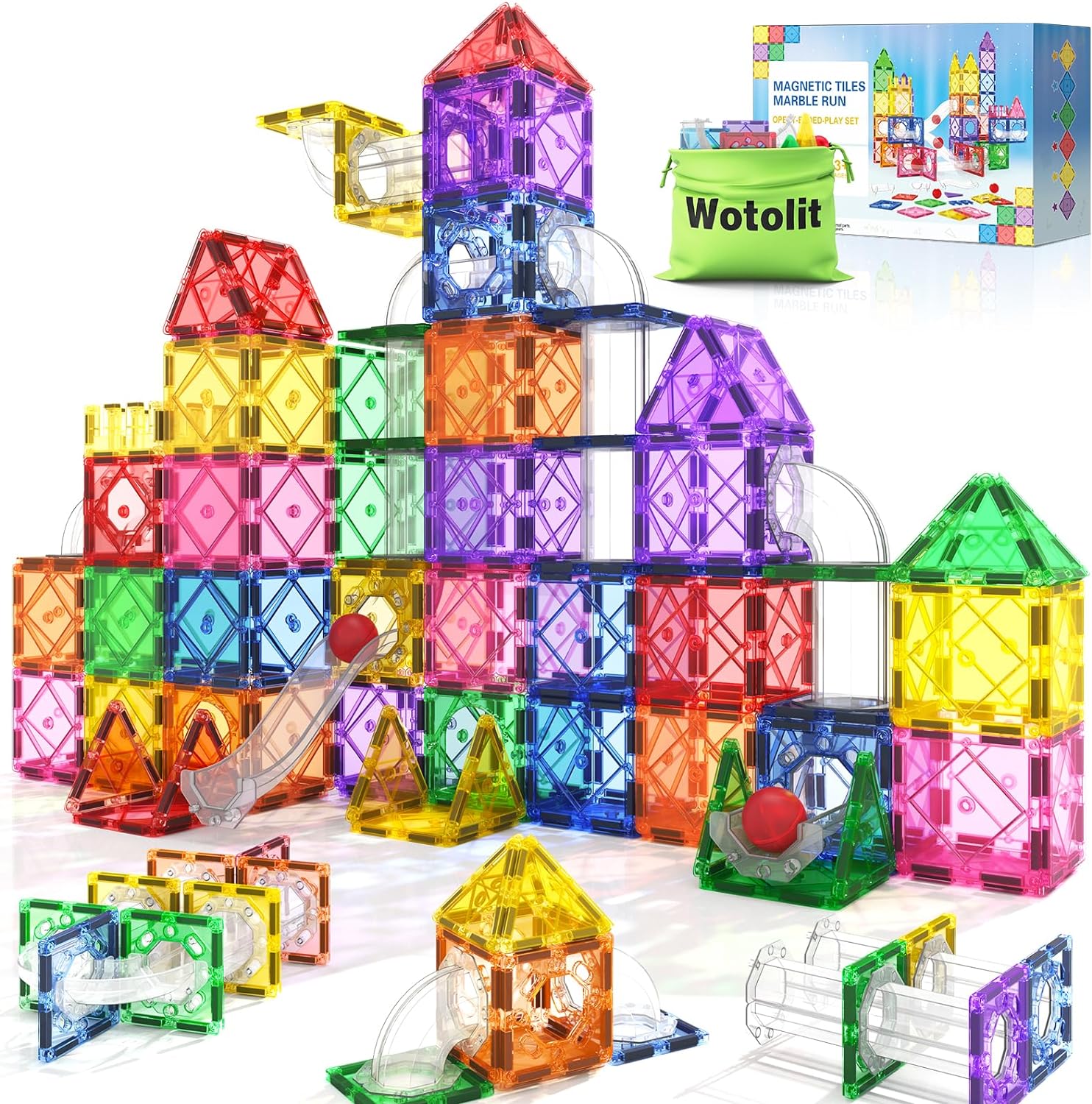 Magworld® Magnetic Tiles Kids Toys Marble Run STEM Magnet Toys for Tod ...