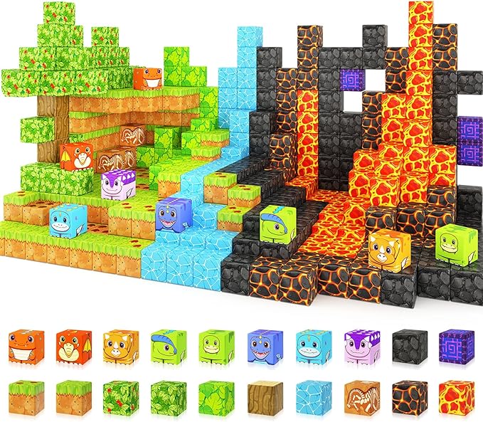 Build Mine World® Dinosaur Adventure Set, Magnetic Building Blocks Outdoor Toddler Toys for 3+ Year Old Boys & Girls