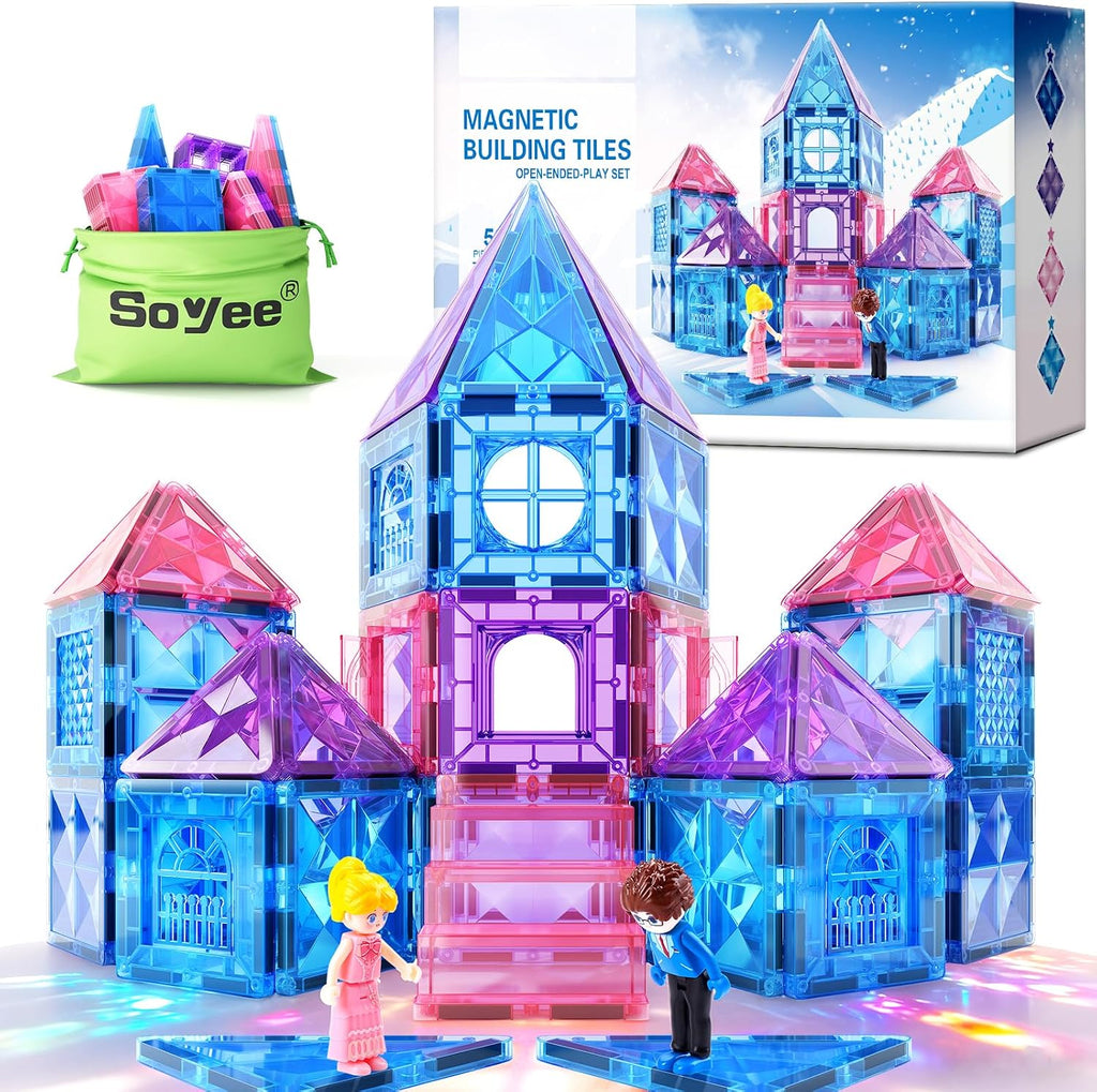Diamond Magnetic Building Blocks for Kids - Princess Castle Magnetic Tiles Toys for 3-8 Year Old Girls & Boys - 3 4 5 6 Year Old Girl Birthday Xmas Gifts - STEM Educational Toys for Creative Play