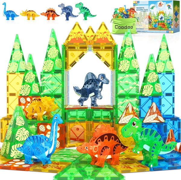 Magworld® Dinosaur Toys Magnetic Tiles 3D Movable Dinos for Kids 3-5 5-7 Toddler Outdoor Sensory Toys, STEM Educational Magnetic Blocks for 3+ Years Old Boys Girls Kids Toys