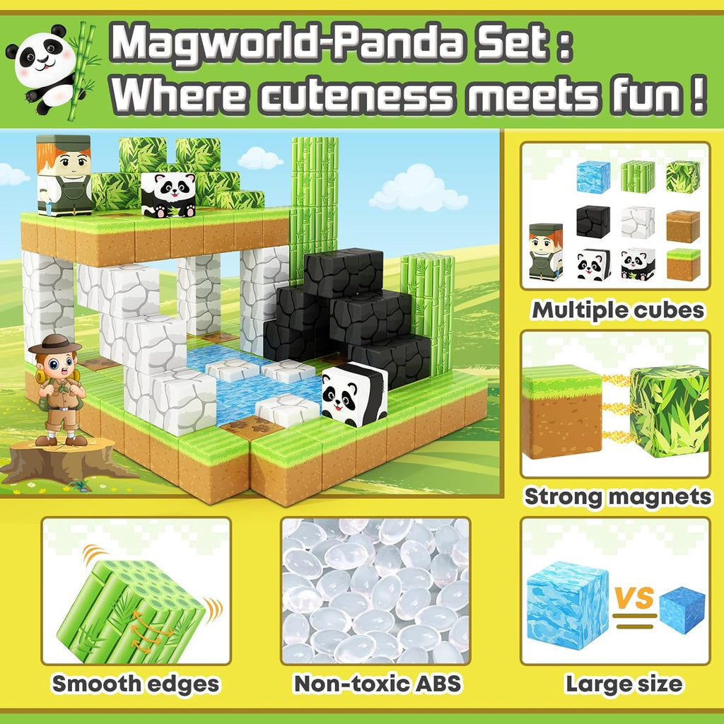 Magnetic Blocks-Build Mine Magnet World® Panda Edition, Magnetic Tiles ...
