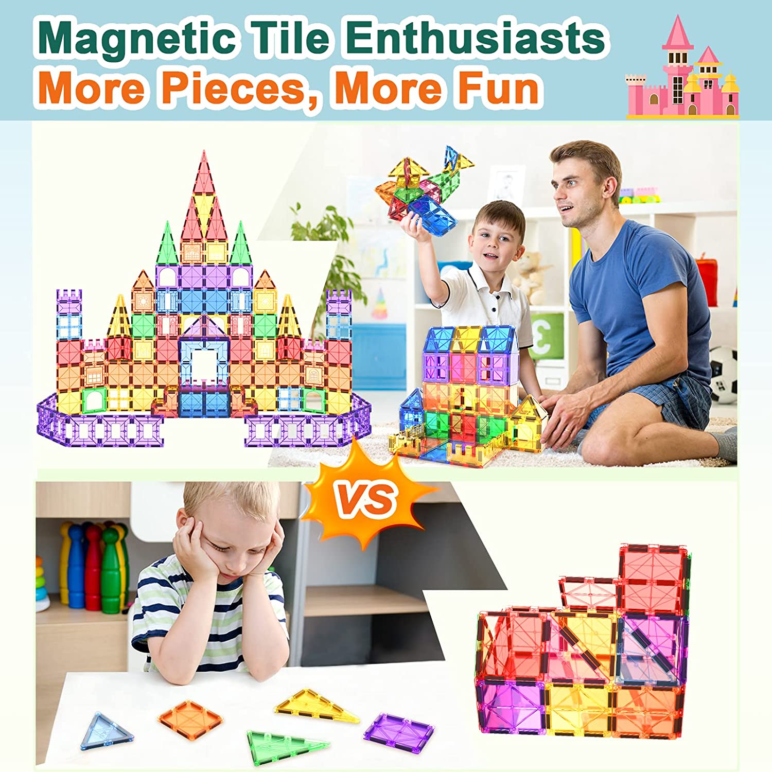 Magnetic Tiles, 118PCS Magnet Building Blocks, Kids Toys for Ages 4-8 ...