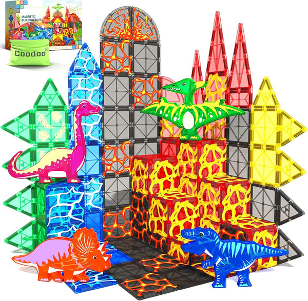 Magworld® Dinosaur Toys Magnetic Tiles Lava Dinosaur World Set - Kids Games for 3+ Year Old Boys & Girls, Magnetic Blocks for Kids Ages 3-4 5-7 8-13 STEM Preschool Learning Montessori Toddler Toys