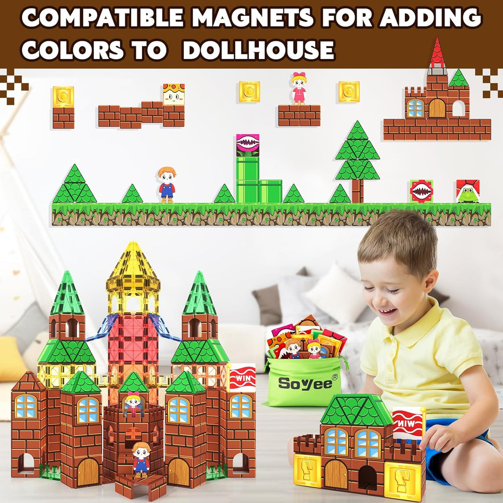 Magnetic Tiles Kids Games Toys Castle Adventure Magnetic Building Blocks Doll House Toys Construction Magnet Pretend Play Set for Boys & Girls 3-12 Year Old Christmas Birthday Gifts for Boys