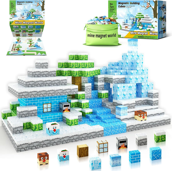 Mine Magnet World®Magnetic Blocks-Build Set, Frozen Toys for Girls Age 3 4 5 6 7 8 Princess Castle STEM Sensory Kids Games Toys for Toddler Christmas Birthday Gifts for 3+ Years Old Girls & Boys