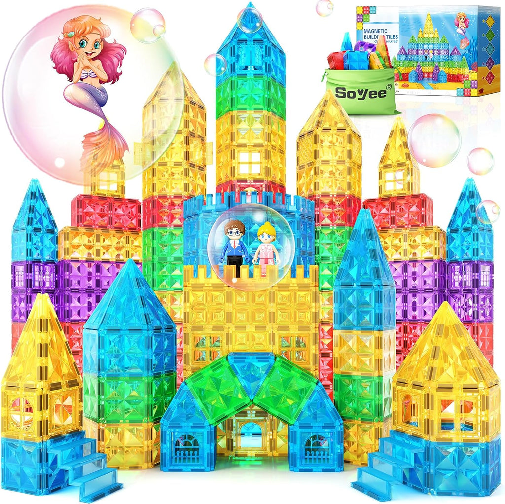 110pcs Diamond Magnetic Tiles Mermaid Toys for Girls Princess Building STEM Toys Buildable Castle Toy Magnetic Blocks