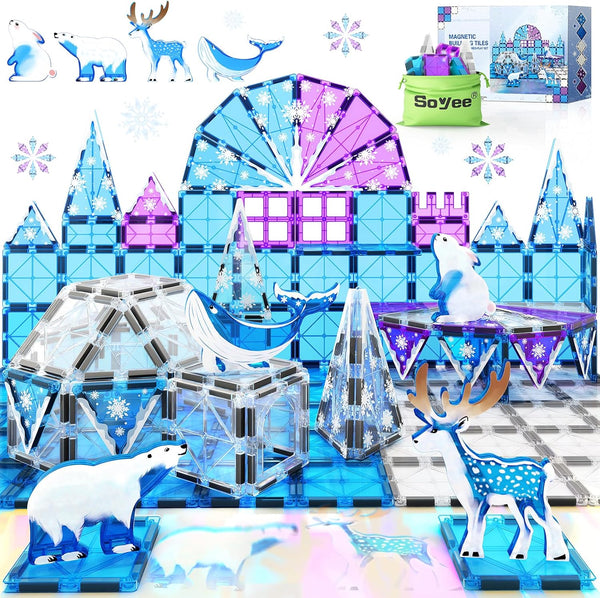 Magworld® Magnetic Tiles 54PCS with 4 Arctic Animals Frozen Toys for Girls Ages 3-5 4-7 6-8 Magnet Building Blocks Kids Games STEM Princess Toys Gifts for Kids