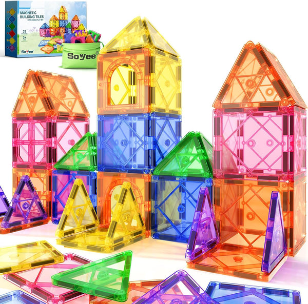 Magnetic Tiles Beginner Set Toddler Girls and Boys Toys, Sensory Toys for Toddlers 3-4, Magnetic Blocks for Kids Age 3-5 4-8, STEM Toys Encourage Kids Creativity & Develop Fine Motor Skills