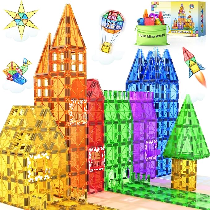 Build Mine World® Magnetic Building Tiles Kids Toys STEM Magnetic Blocks Sensory Toys Kids Games Magnet Building Toys for Boys and Girls Aged 3+ Kids Toys