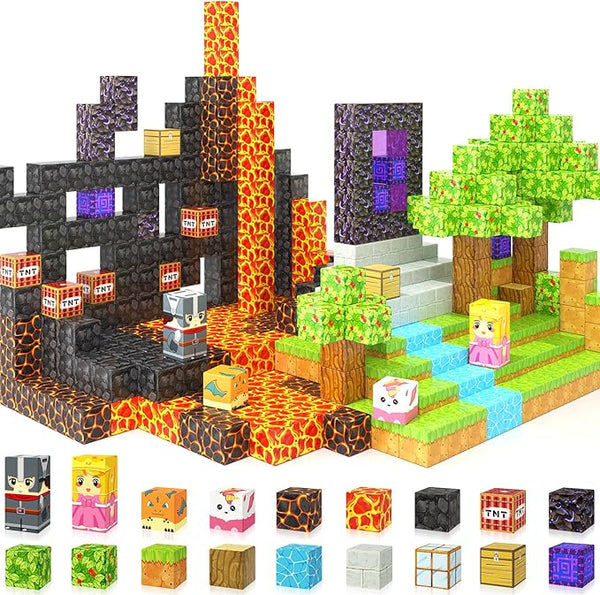 Build Mine World® Magnet Building Blocks Kids Toys for Ages 5-7 Toddler Toys Creative Sensory Toys for 3+ Years Old Boys Girls Kids Games Gifts