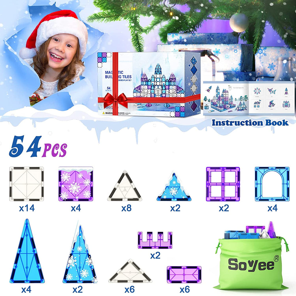 Magnetic Tiles Clear Blue & Purple with Wintry Prints Toys for Ages 3- –  Soyeeglobal