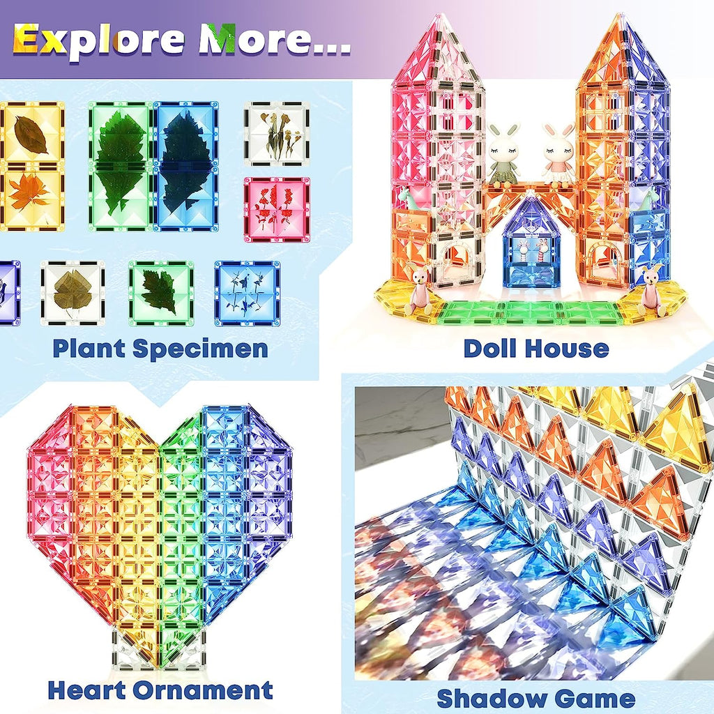 Kids Toys Magnetic Tiles Toys for 3 Year Old Boys Girls STEM Learning Toy Magnetic Building Blocks Toys for Boys & Girls Ages 3-5 4-8 Birthday Kids Gifts