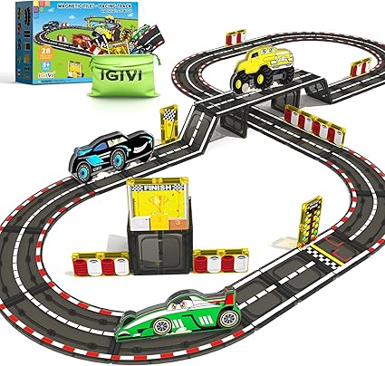 Magnetic Tiles Racing Track & Road Expansion Set with Car Toys, Magnetic Block Building Toys Games for Toddler Kids, STEM Montessori Toys for 3+ Year Old Boys & Girls, Car Lovers Must Haves