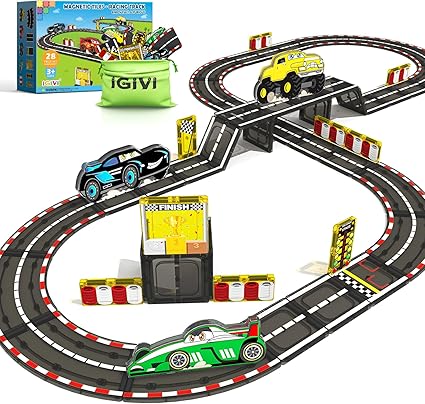 Toddler Car Track Toy Magnetic Tiles Racing Track Road