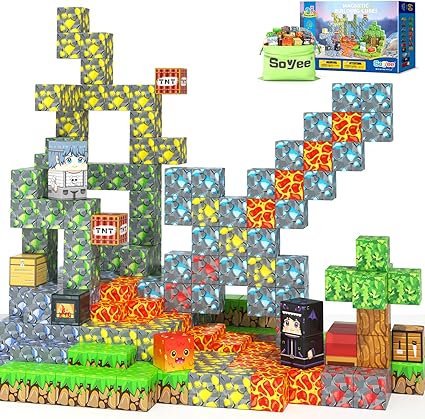 Magnetic Blocks - Build Mine Magnet World Forest Mine Set Magnet Building Blocks Kids Toys for 3+ Year Old Boys & Girls 1'' Magnetic Cubes STEM Sensory Building Toys Kids Game Xmas Gifts