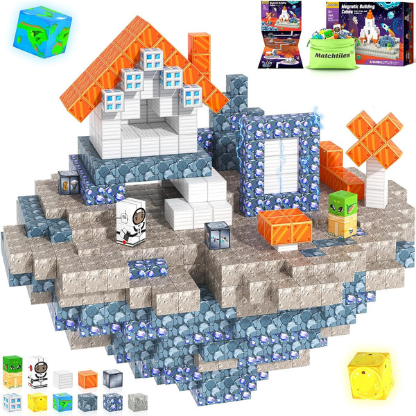 Magnetic Blocks Space Set, Build Mine Magnet World Set, Magnetic Tiles Building Toys for Boys & Girls Age 3-5 5-7, STEM Montessori Sensory Toys for Toddlers Gifts for 3+ Years Old
